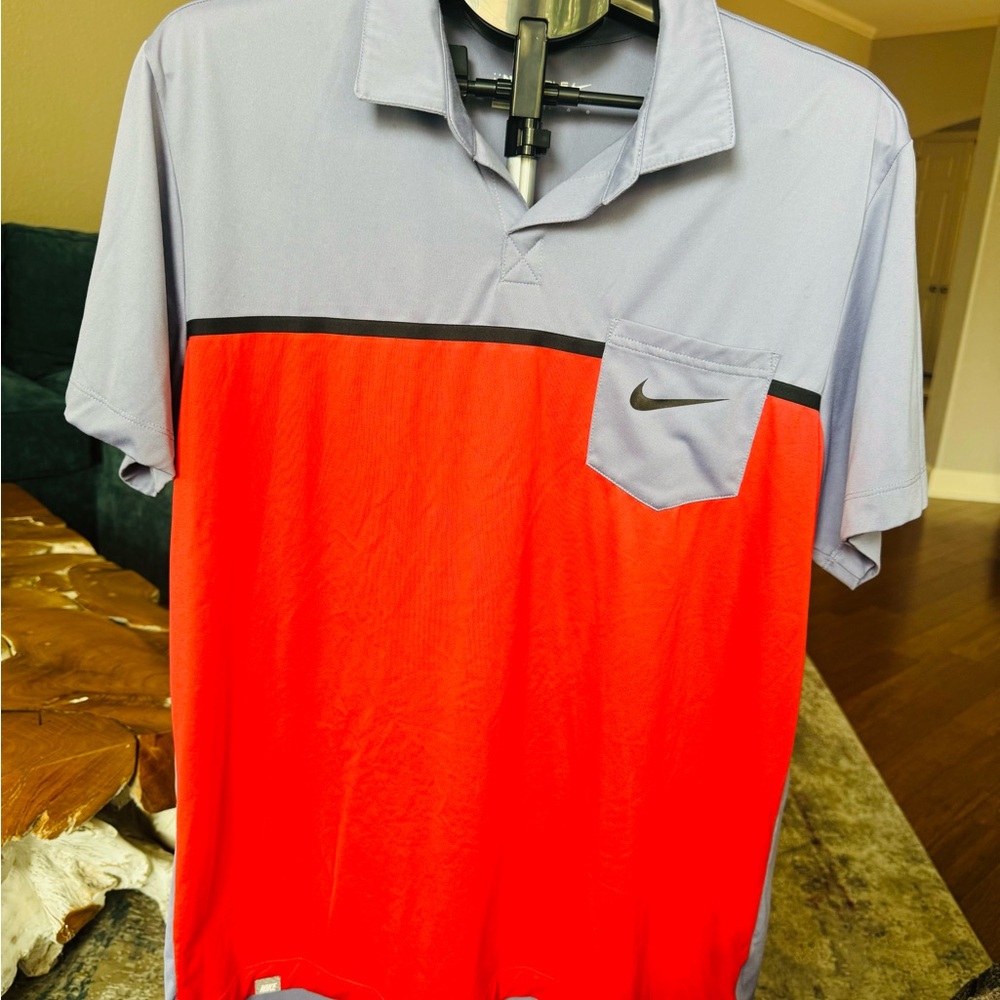 Nike Men's Vibrant Red and Cool Gray Polo Shirt